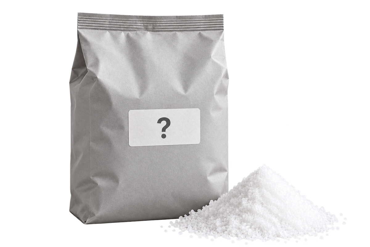 Plain grey bag of generic salt, shown for comparison
