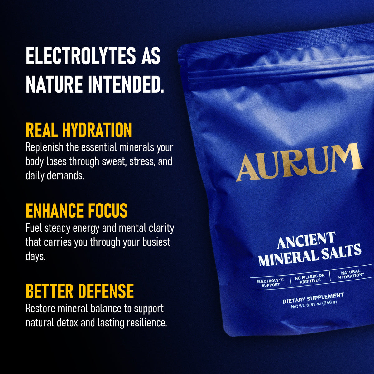 Aurum Ancient Mineral Salts benefits: sodium, potassium and magnesium electrolytes