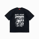 Black t-shirt with graphic design and 'SOL GYM' text on a white background