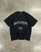 Black SOL GYM t-shirt with white text on a textured gray surface