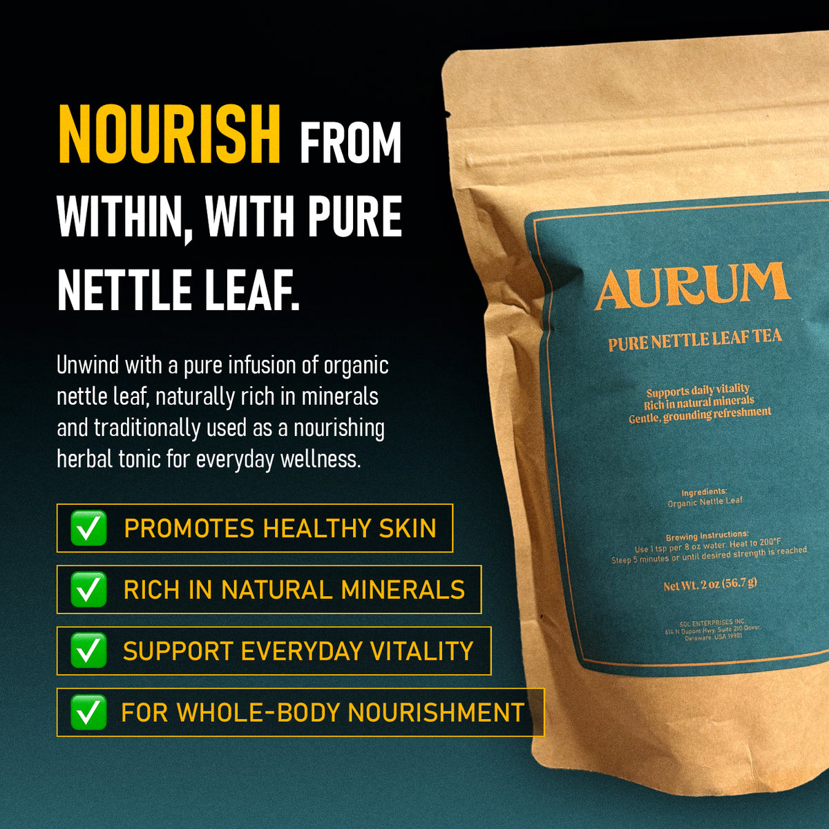 Aurum Pure Nettle Leaf Tea ingredients and brewing information