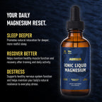 Aurum Ionic Liquid Magnesium dropper bottle with a 'Your Daily Magnesium Reset' text panel on dark blue