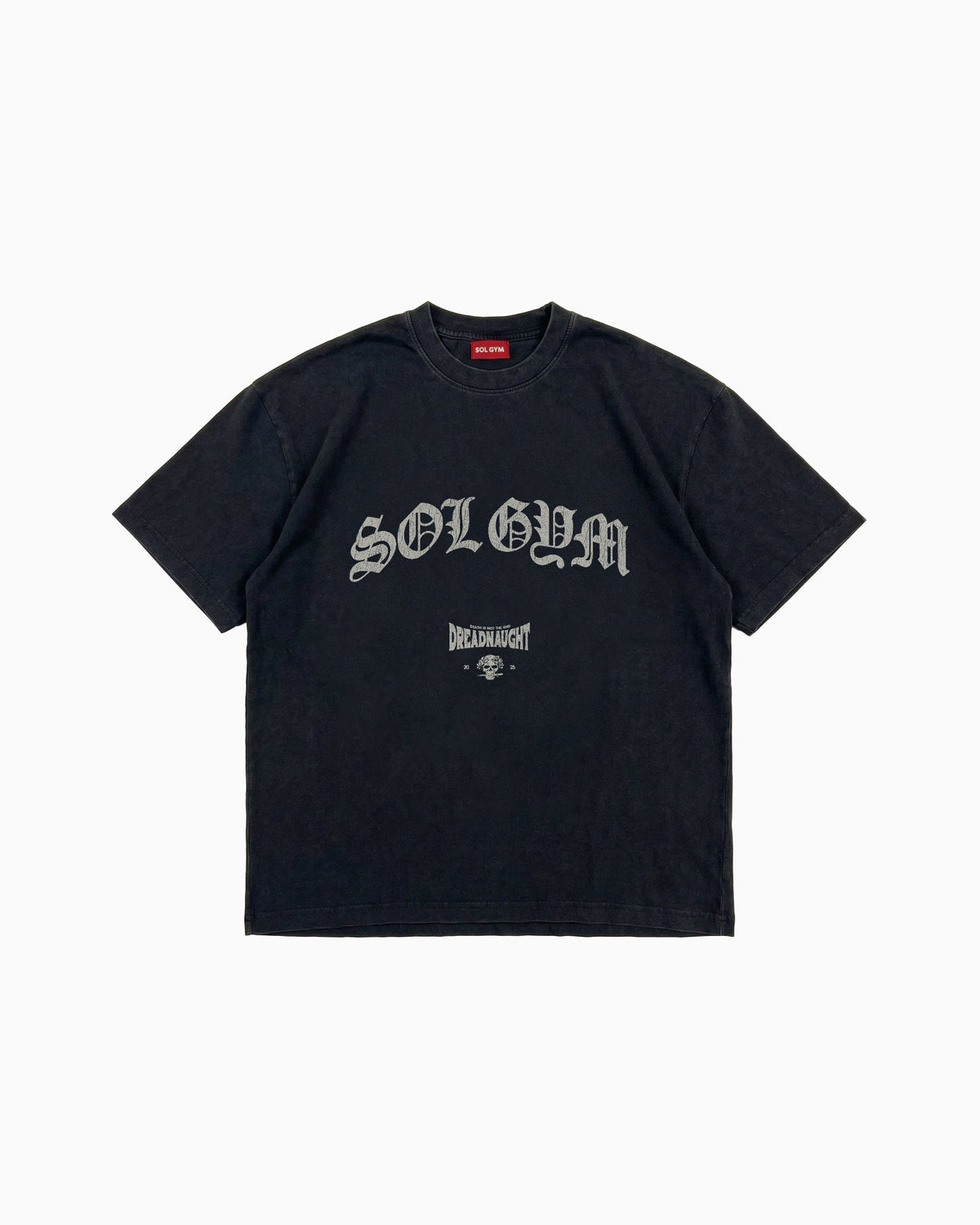 Black t-shirt with 'SOL GYM' text and brand logo on a white background