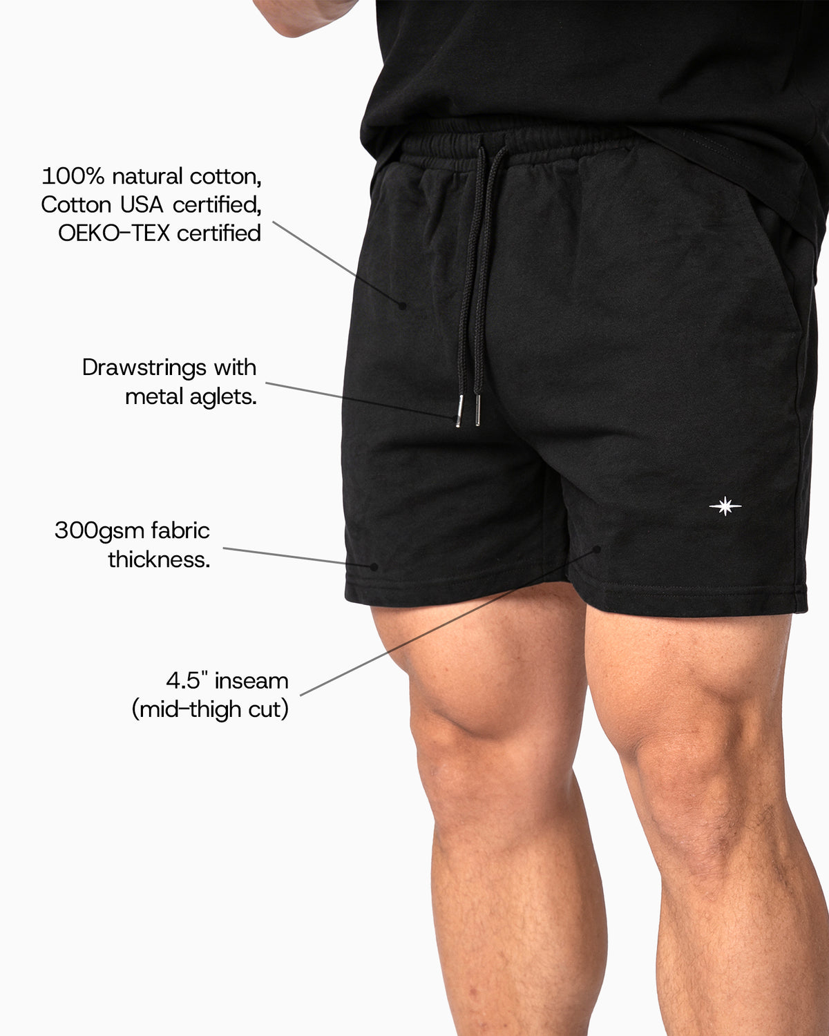 Sol Dept. cotton gym shorts detail on a concrete surface